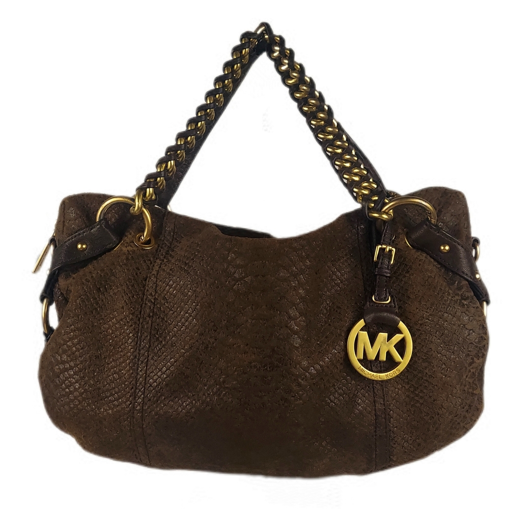 Michael Kors Exotic Textured Leather/Suede Hobo w/Chain Accent